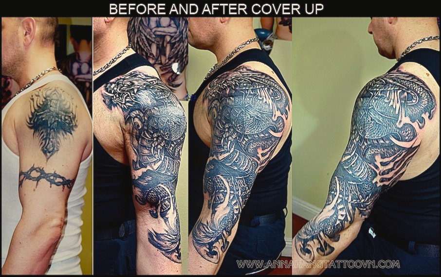 Tribal dragon tattoo cover up